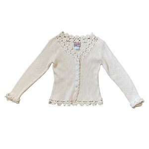 April Cornell XS Cottagecore Coquette Cream Crochet Ribbed Cardigan
